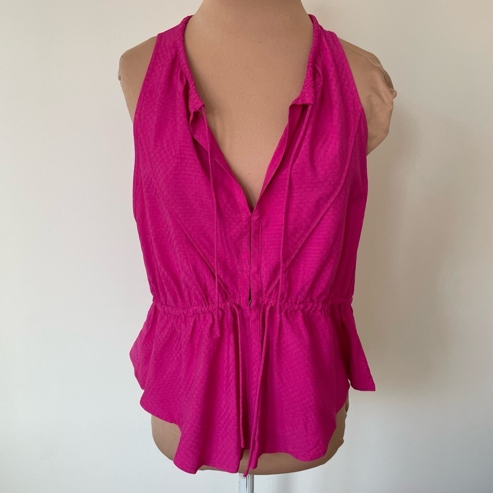 IRO Jelle Sleeveless Hot Pink Textured Weave Drawstring Top EUC Size FR 36/US 4